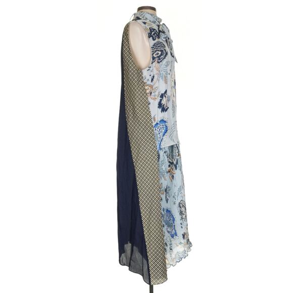Tory Burch Margaret Blue Floral Plaid Silk Patchwork Pleated Midi Dress 14 - Picture 6 of 12